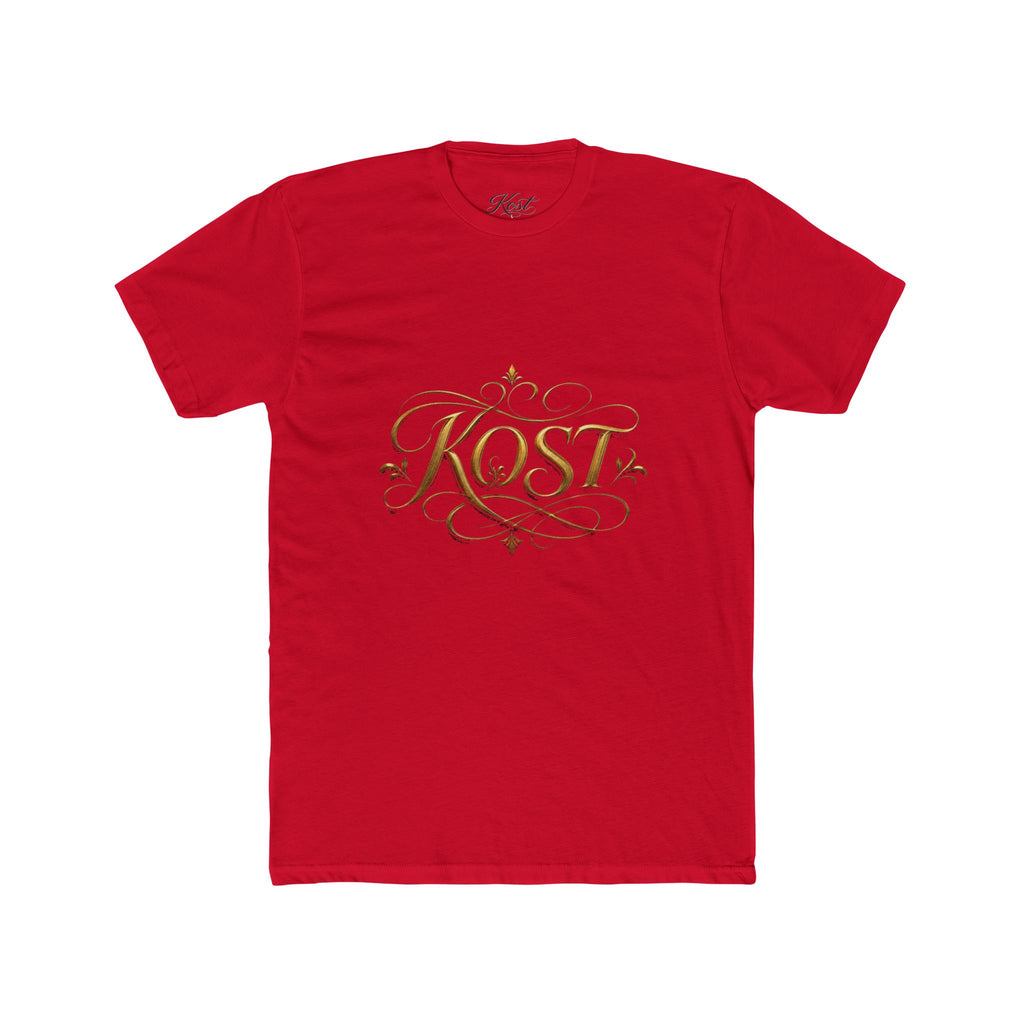 KOST Script Logo Tee — Elegant Gold Calligraphy Cotton T‑Shirt