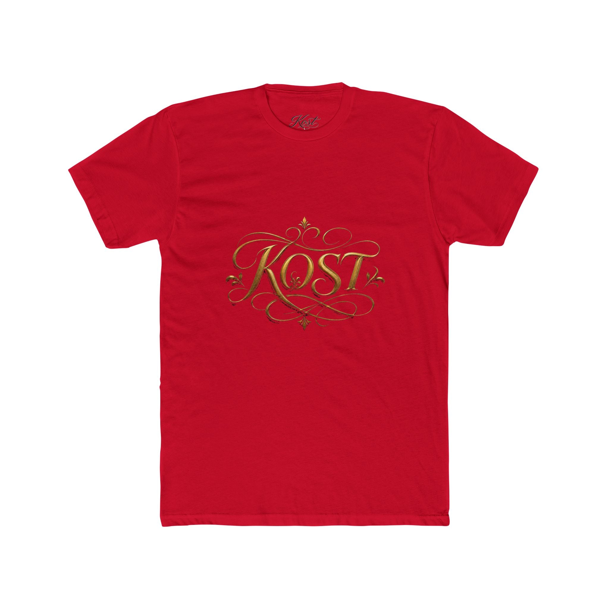 KOST Script Logo Tee — Elegant Gold Calligraphy Cotton T‑Shirt