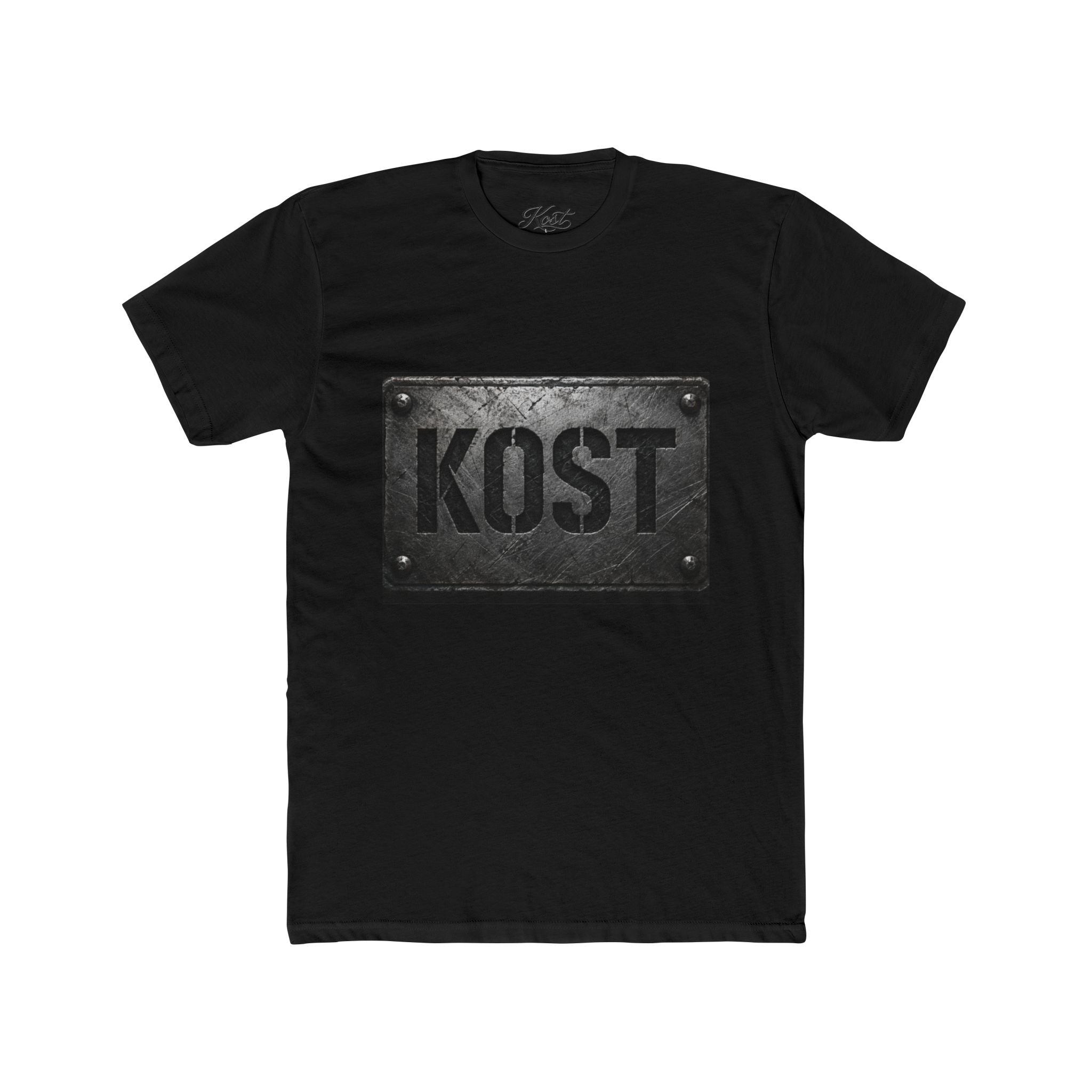 KOST Industrial Metal Plaque T‑Shirt — Vintage Steel Nameplate Tee