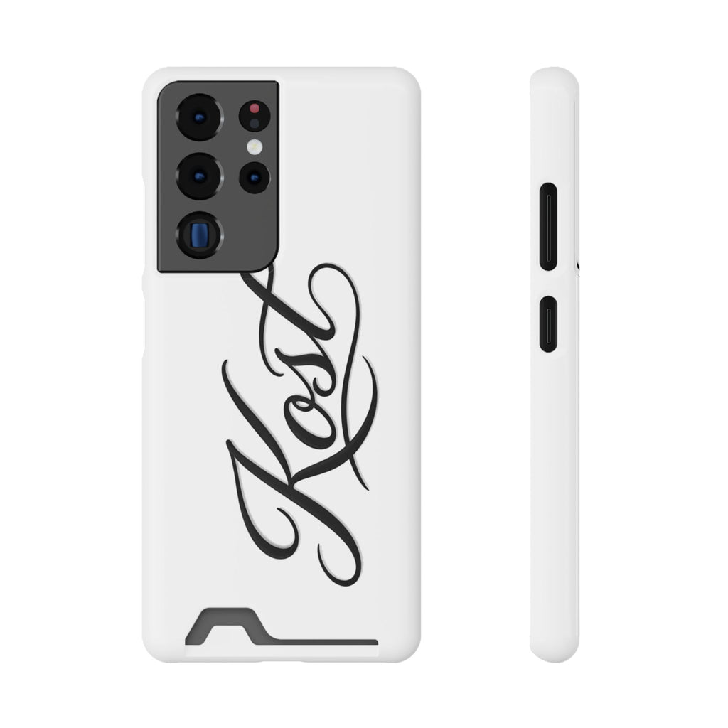 Phone Case with Card Holder – Elegant Black Calligraphy Design