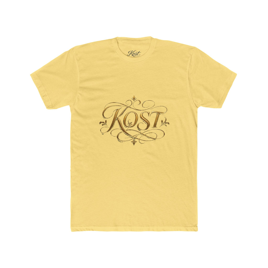 KOST Script Logo Tee — Elegant Gold Calligraphy Cotton T‑Shirt