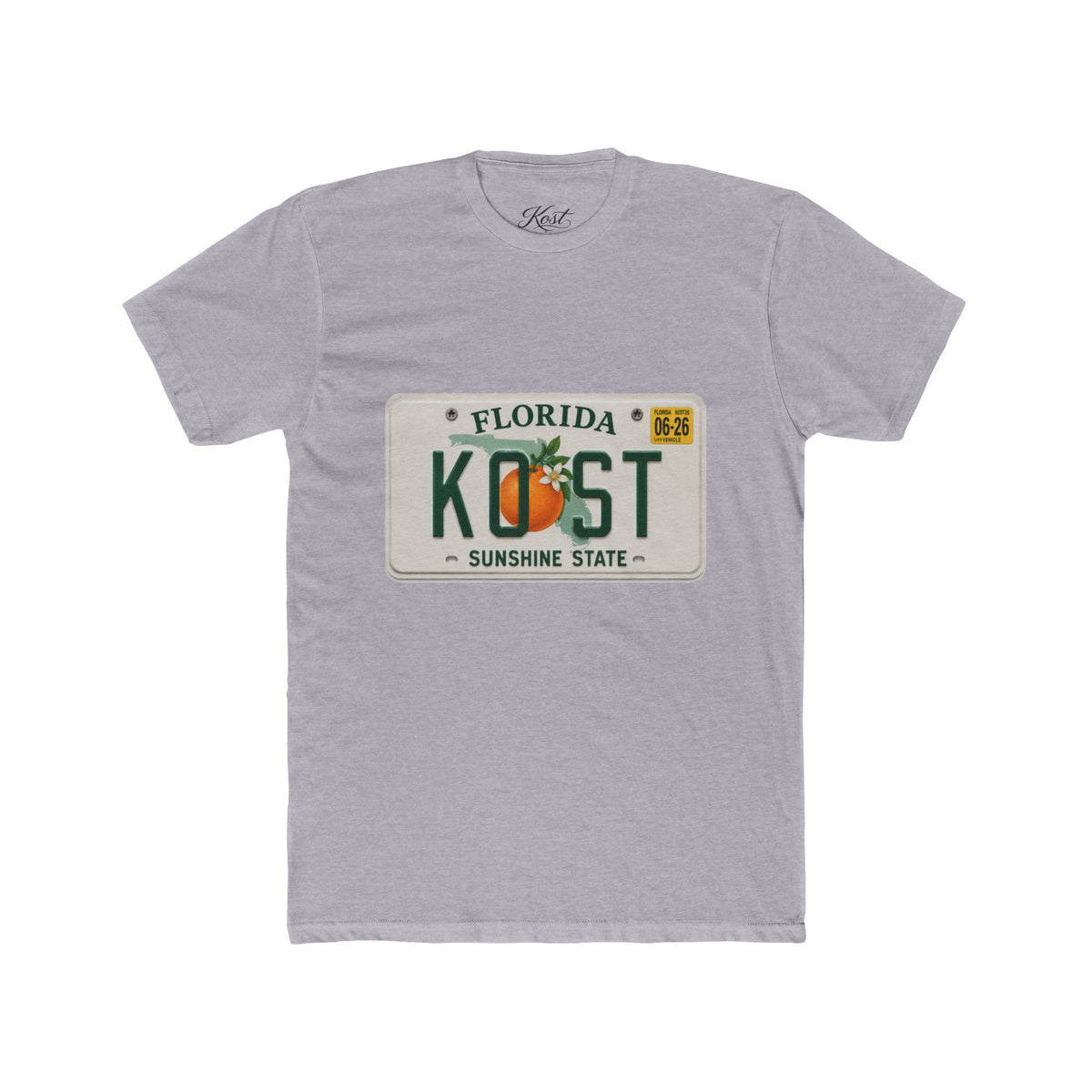 Florida License Plate Tee - 'KOST' Sunshine State Orange Design