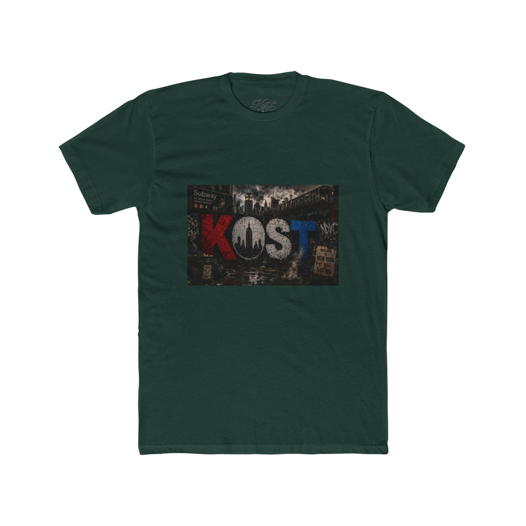 KOST Vintage Band Tee — Distressed Red, White & Blue Music Graphic
