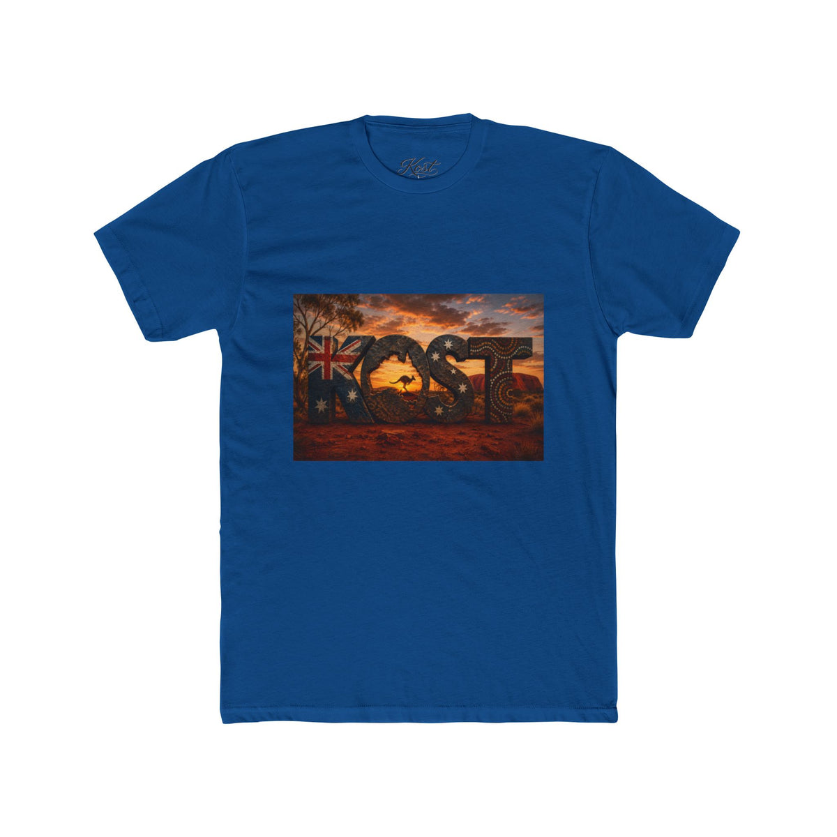 Aussie Sunset Coast T-Shirt — "Aussie" Kangaroo & Boomerang Beach Graphic Tee