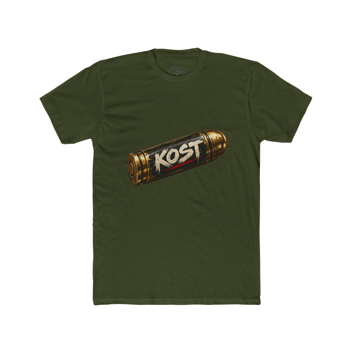 Bullet Logo T‑Shirt — "KOST" Vintage Brass Bullet Graphic