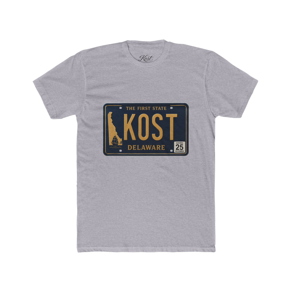 Delaware License Plate Tee — KOST Vintage State Plate T‑Shirt