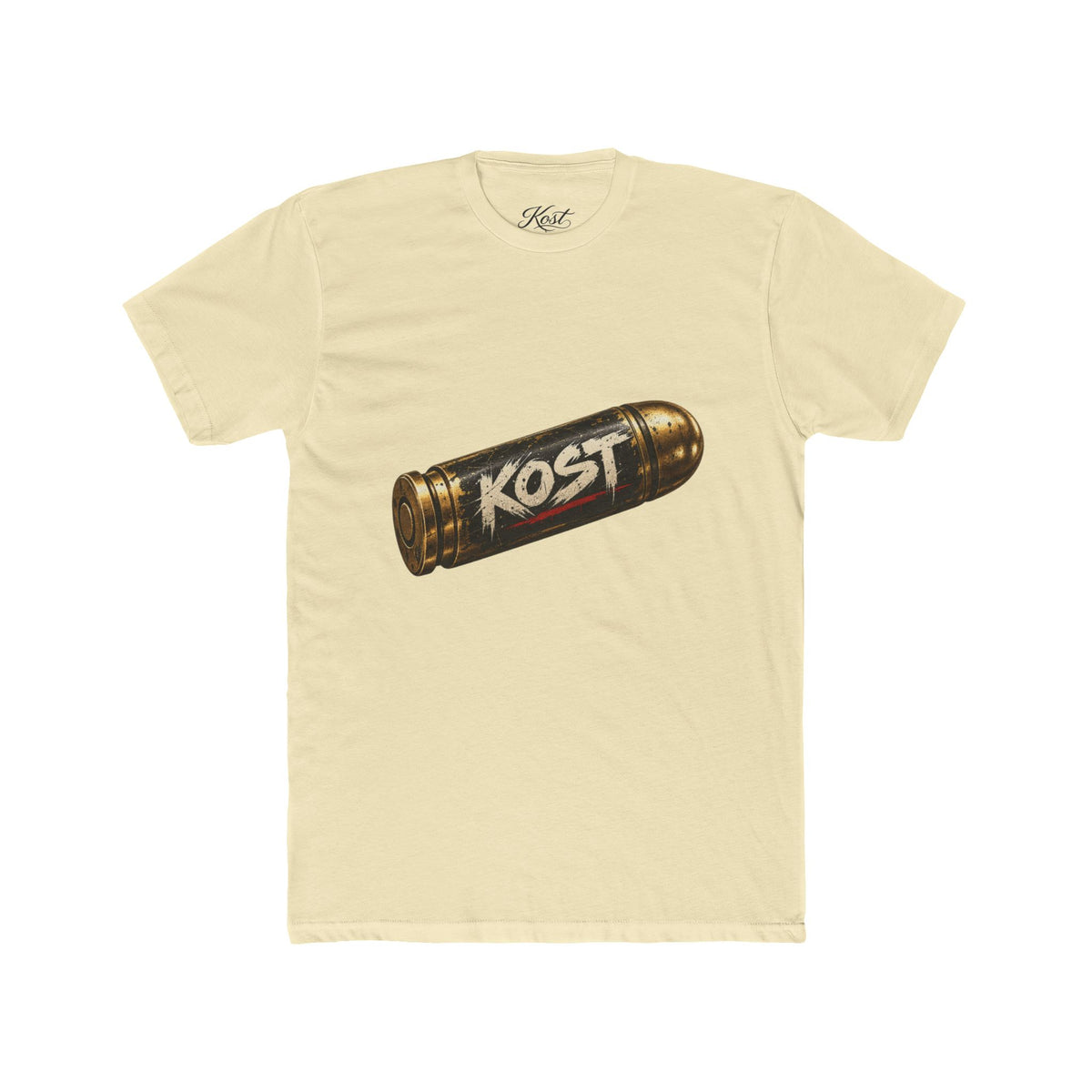 Bullet Logo T‑Shirt — "KOST" Vintage Brass Bullet Graphic