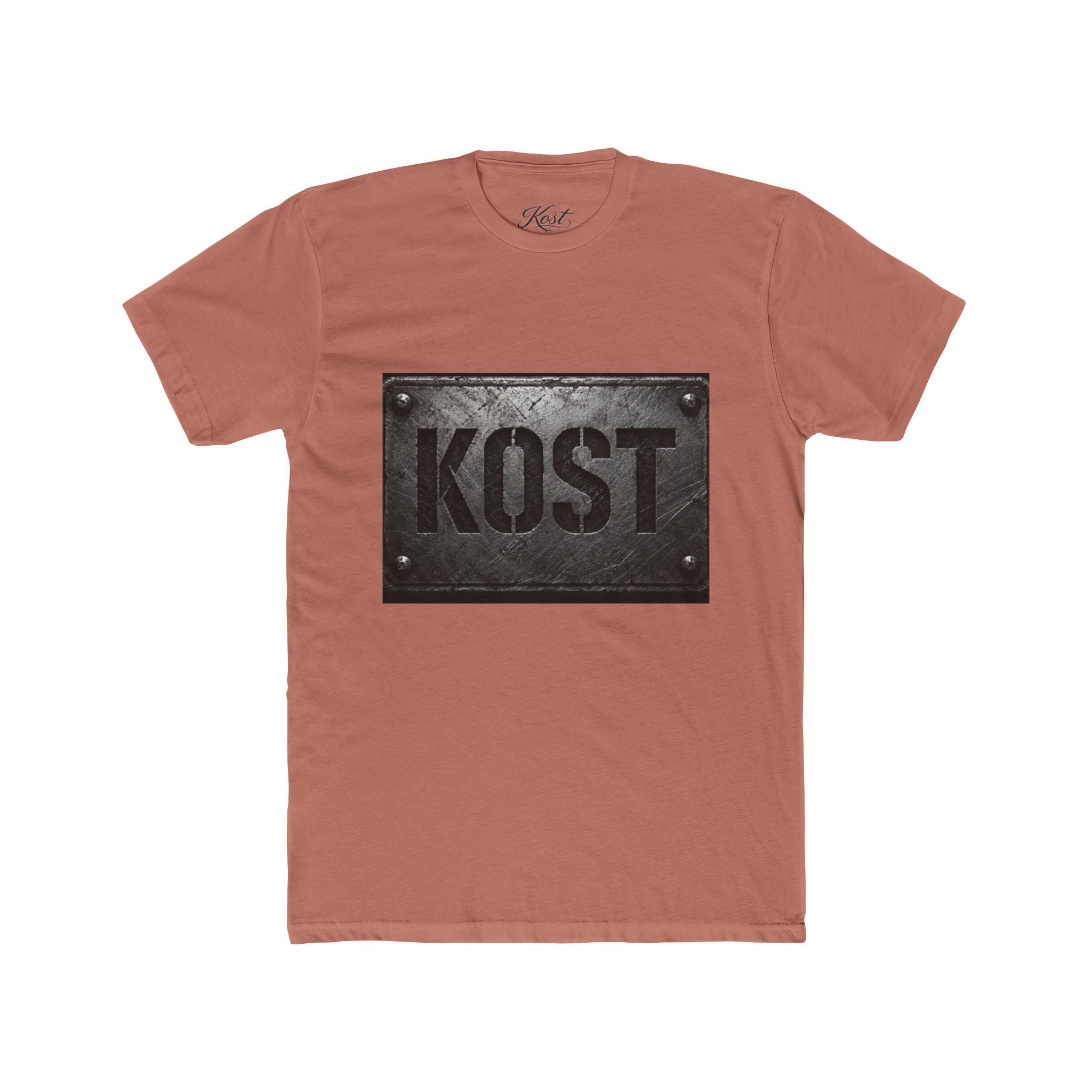 KOST Industrial Metal Plaque T‑Shirt — Vintage Steel Nameplate Tee