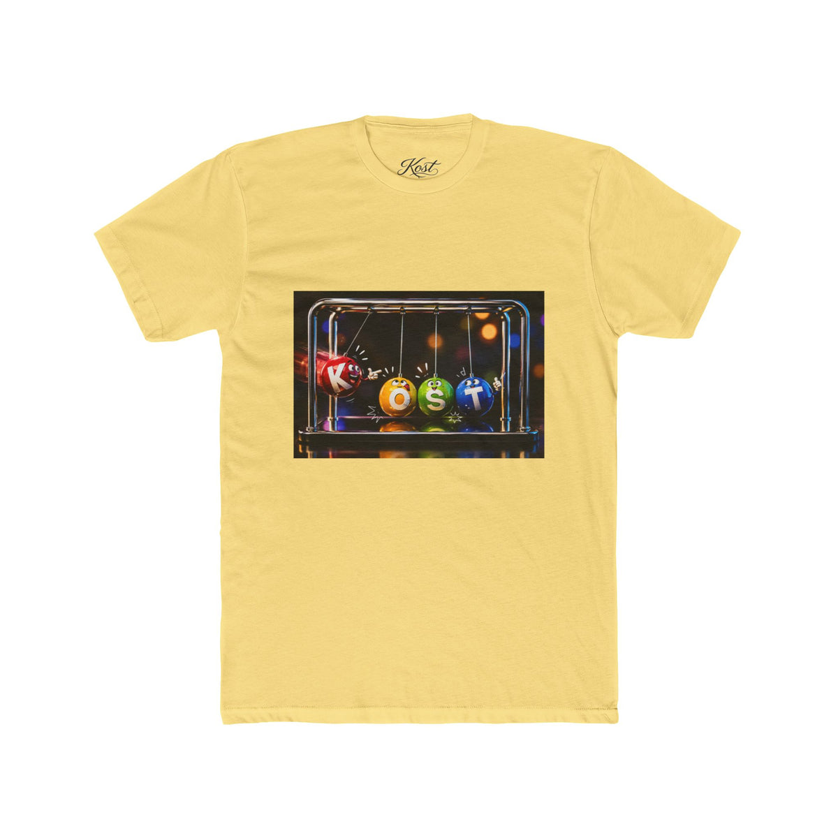 Newton's Cradle Kinetic Art Tee — 'Kest' Logo Graphic Cotton Shirt