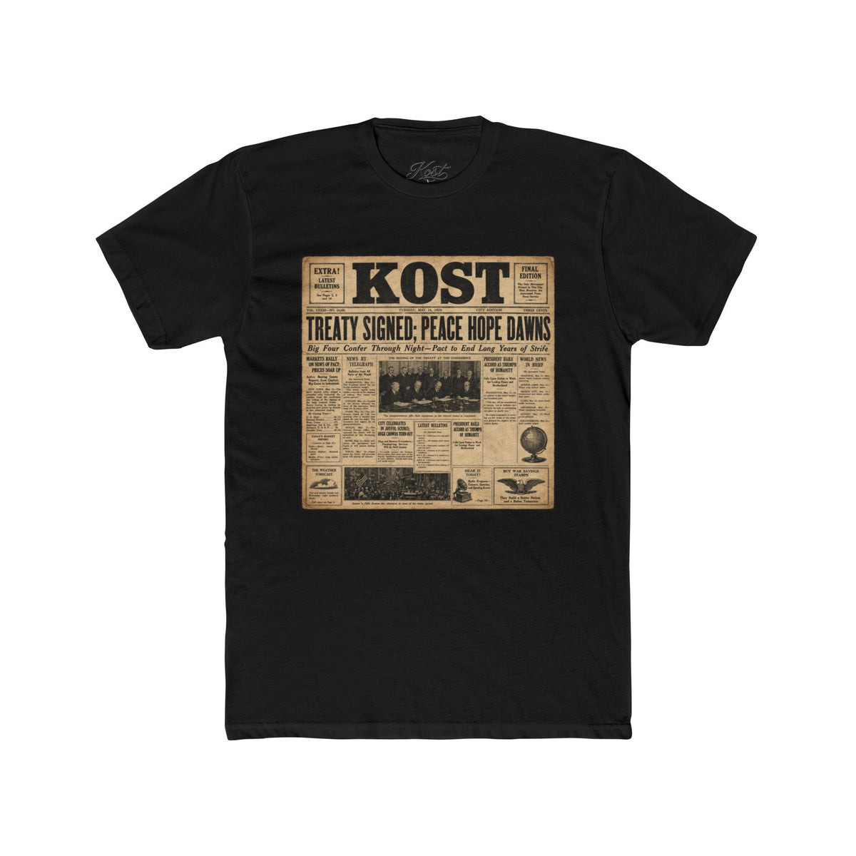 Vintage Newspaper 'Kost' Graphic Tee – Retro Headline Shirt
