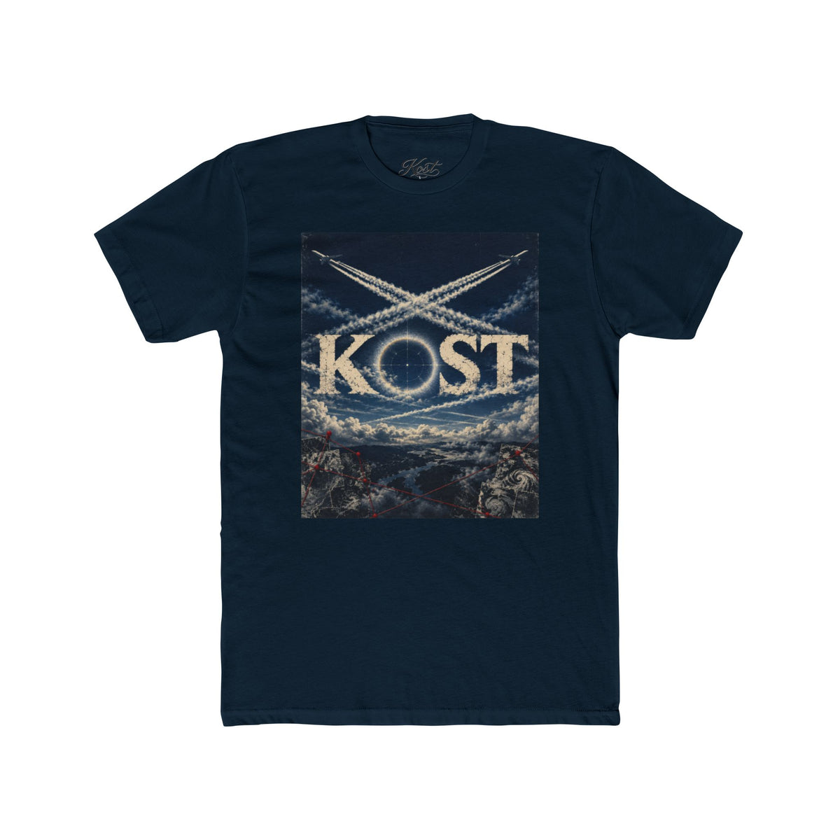 KOST Cloud Logo T‑Shirt — Vintage Sky Contrails Graphic Tee