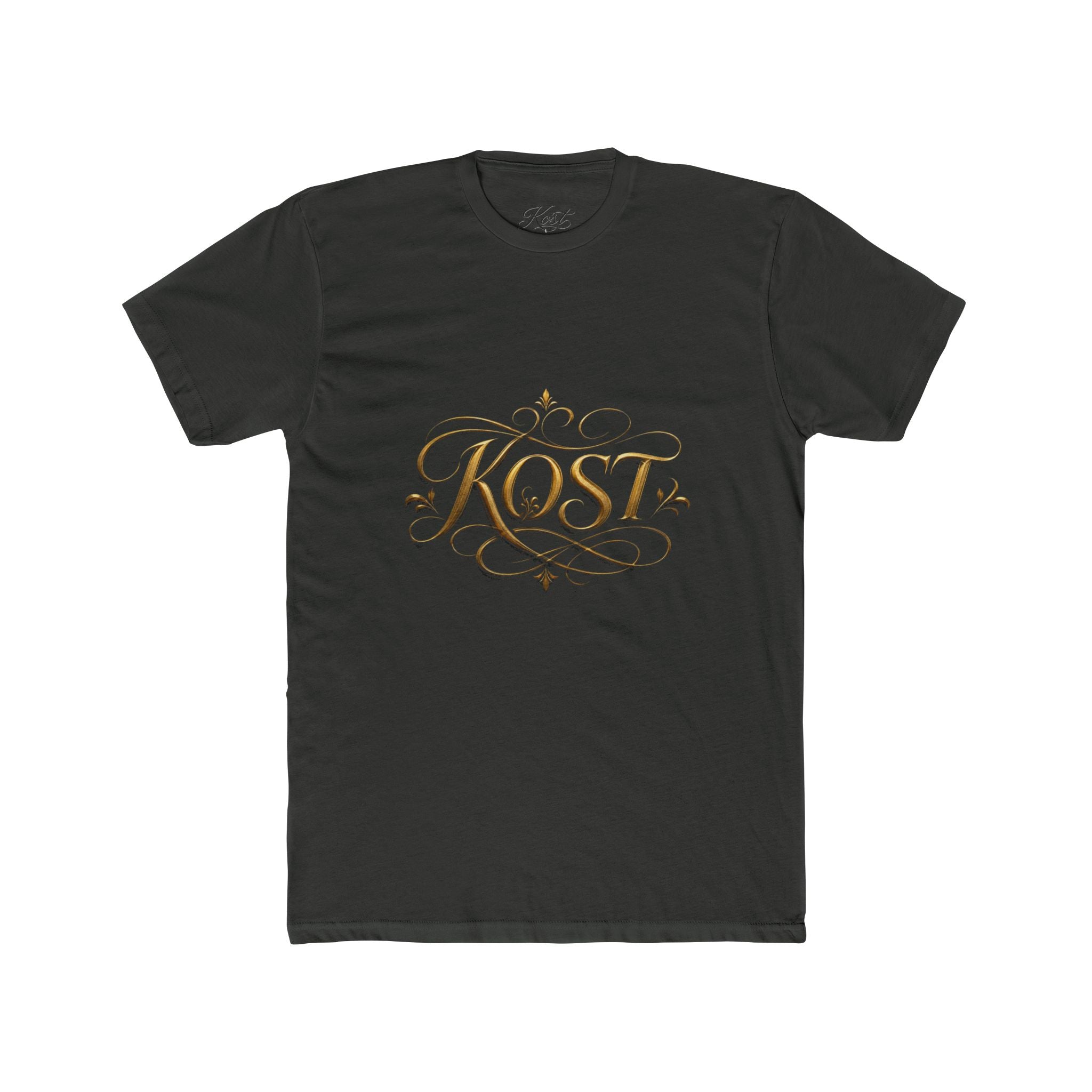 KOST Script Logo Tee — Elegant Gold Calligraphy Cotton T‑Shirt