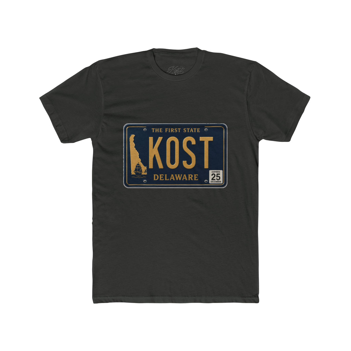 Delaware License Plate Tee — KOST Vintage State Plate T‑Shirt