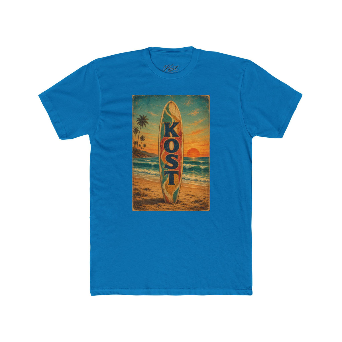 Surfboard Beach Tee – 'KOST' Vintage Sunset Surf Shirt