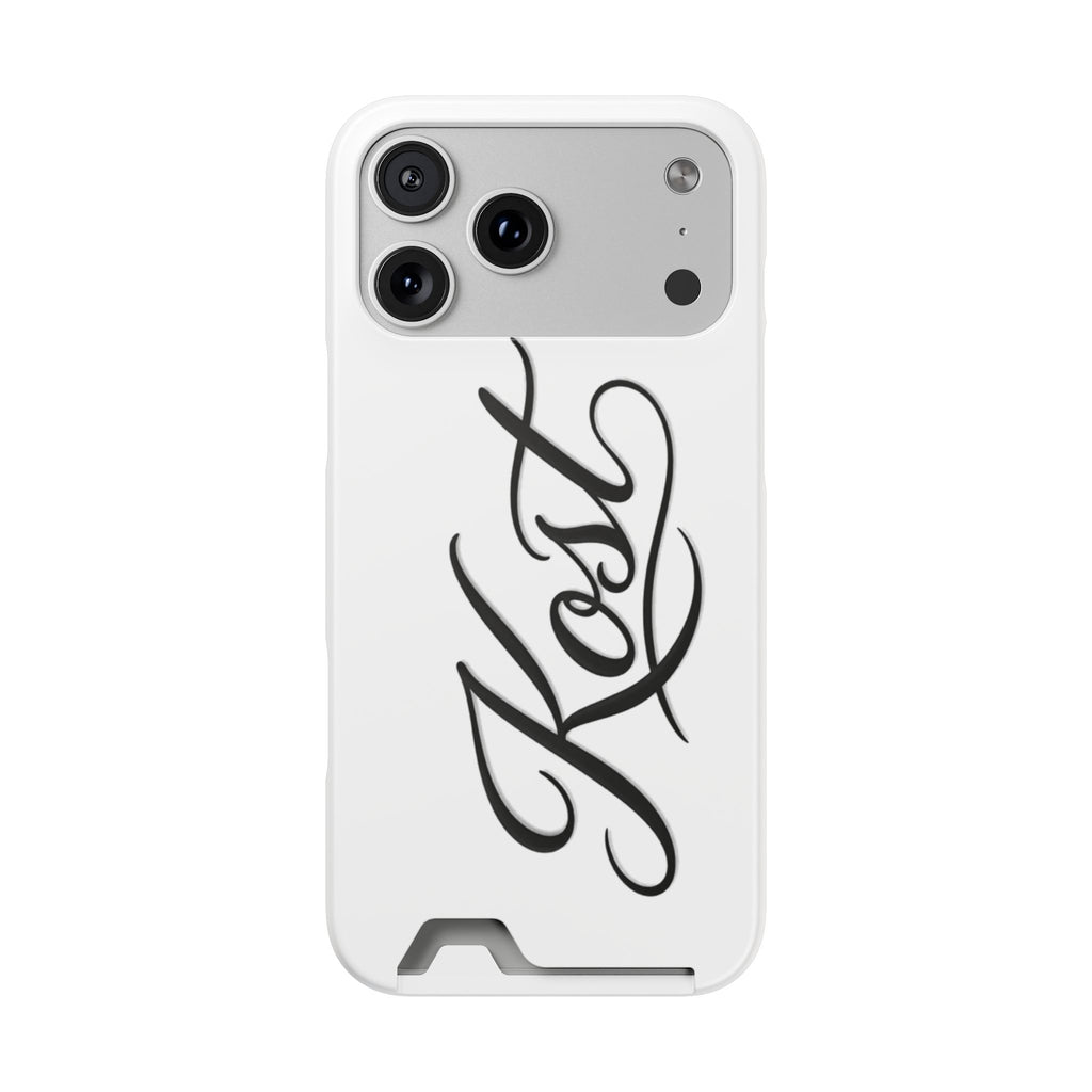 Phone Case with Card Holder – Elegant Black Calligraphy Design
