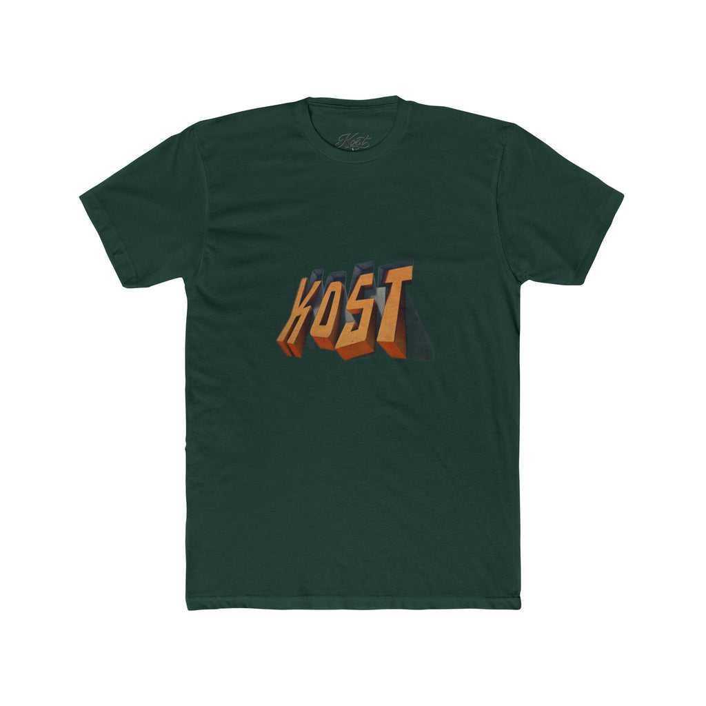Retro 3D 'KOST' Graphic Tee — Vintage Orange Shadow Cotton T-Shirt