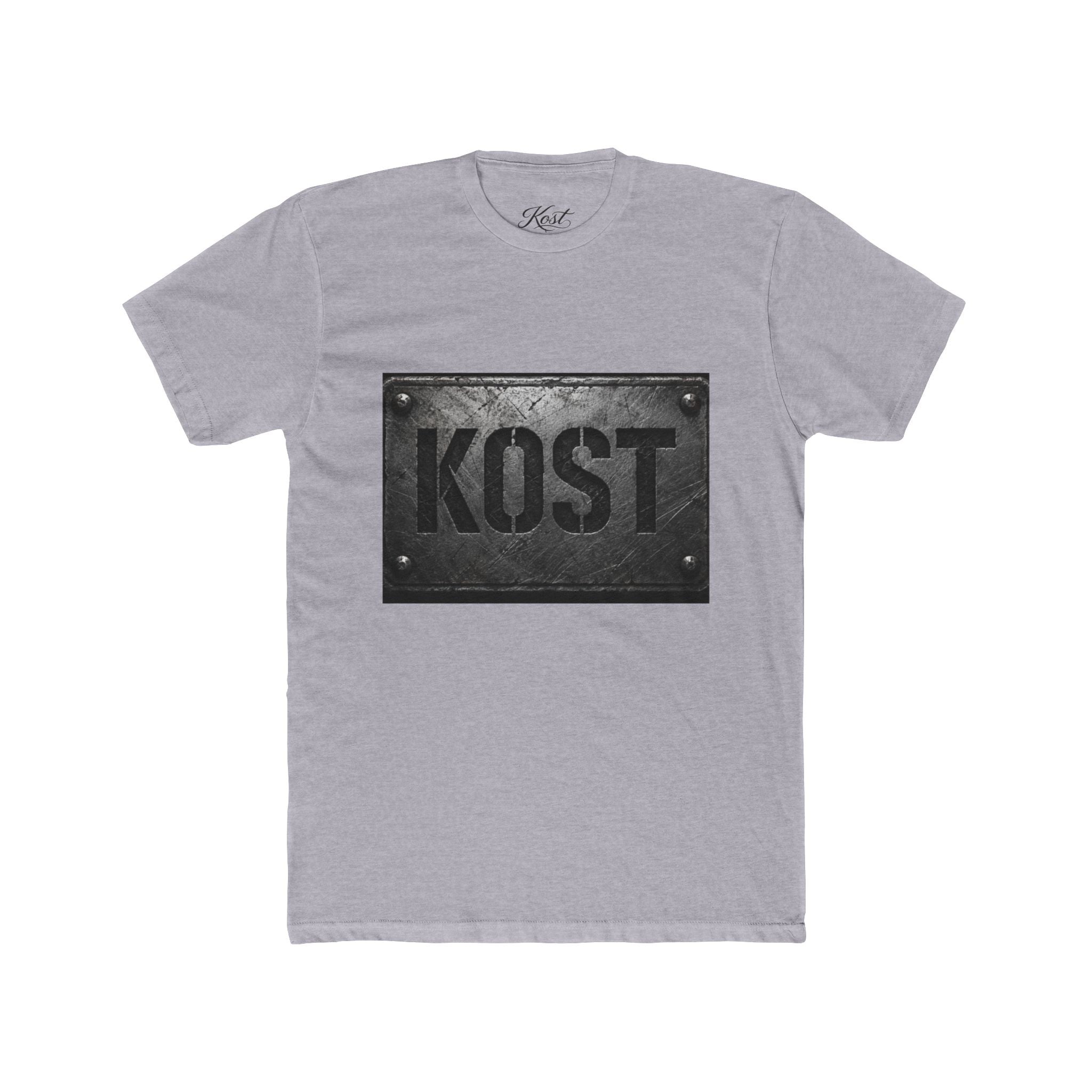 KOST Industrial Metal Plaque T‑Shirt — Vintage Steel Nameplate Tee