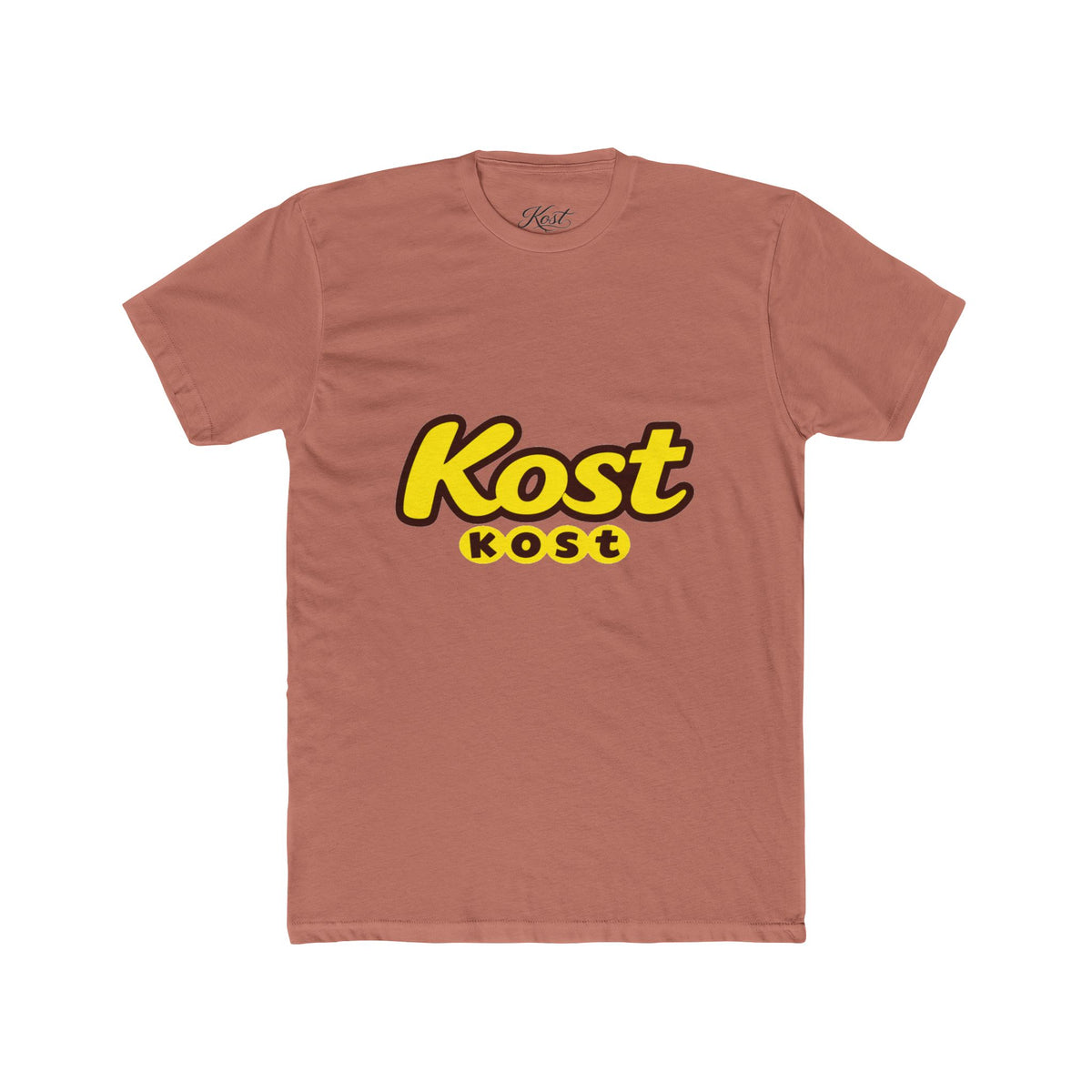 Kost Logo Tee — Retro Yellow Script Graphic T-Shirt
