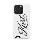 Phone Case with Card Holder – Elegant Black Calligraphy Design