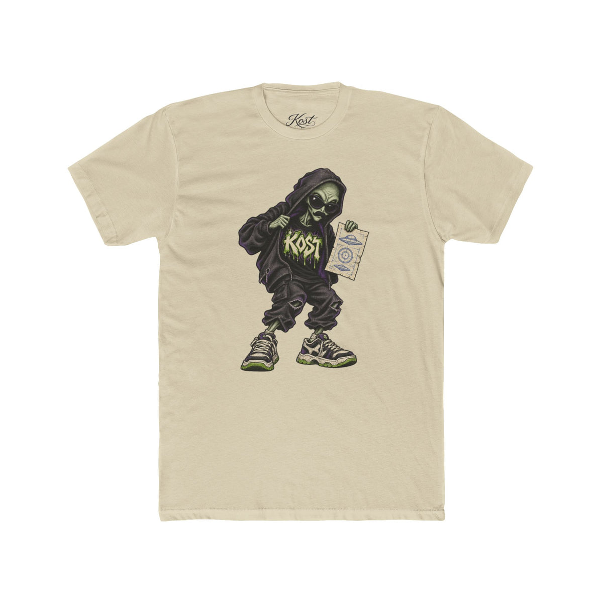 Skull Hood Crew Tee — Grunge Streetwear Graphic T-Shirt with 'Kost' Design
