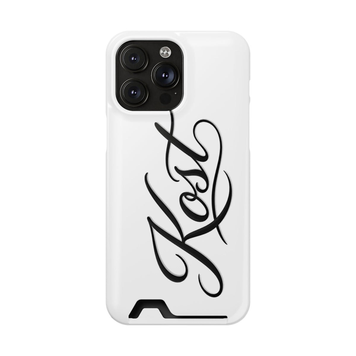 Phone Case with Card Holder – Elegant Black Calligraphy Design