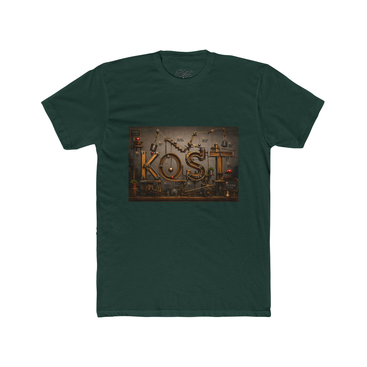 Retro Industrial 'KOST' Graphic Tee — Vintage Steampunk Lettering Shirt