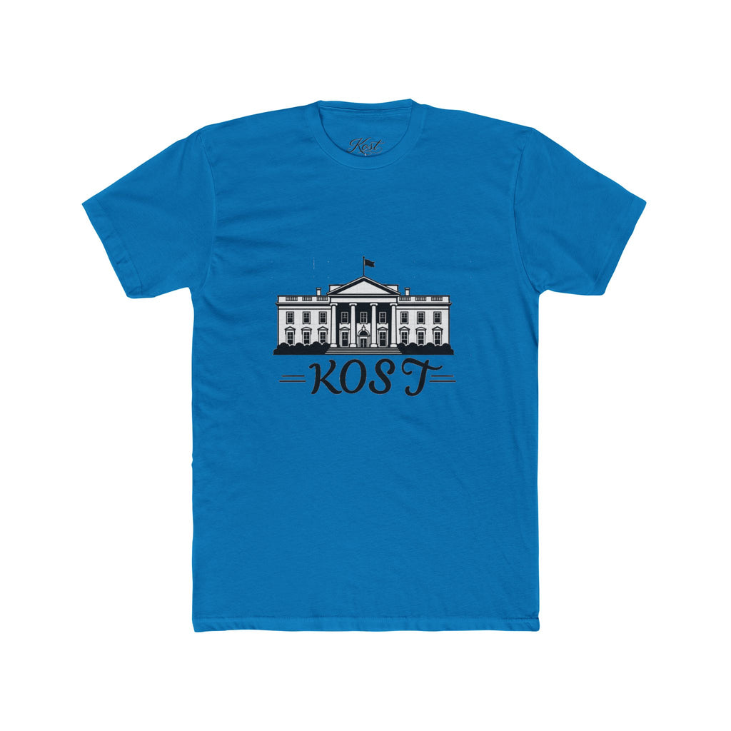 White Tee with White House Illustration and "KOST" Script – Patriotic Graphic T-Shirt