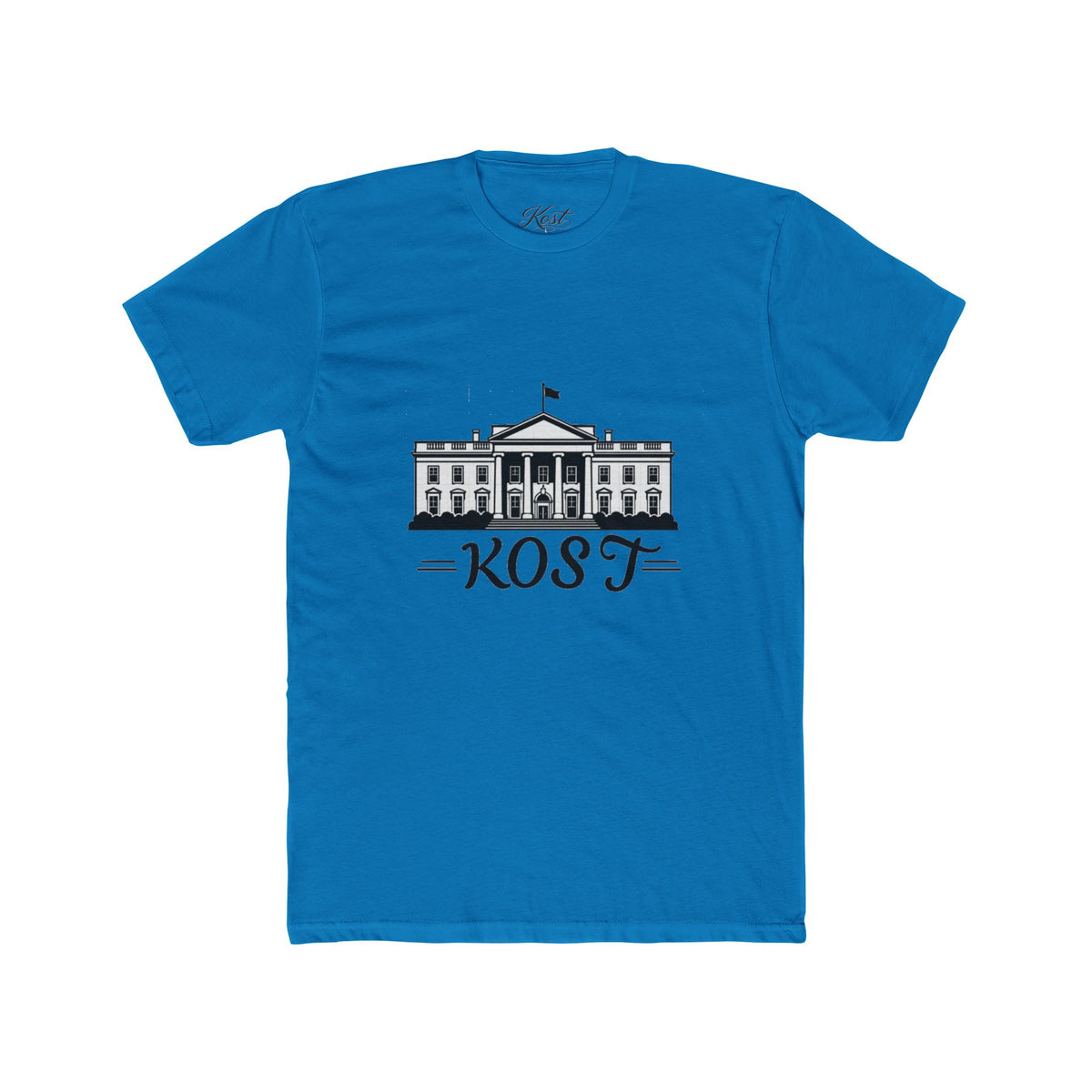 White Tee with White House Illustration and "KOST" Script – Patriotic Graphic T-Shirt