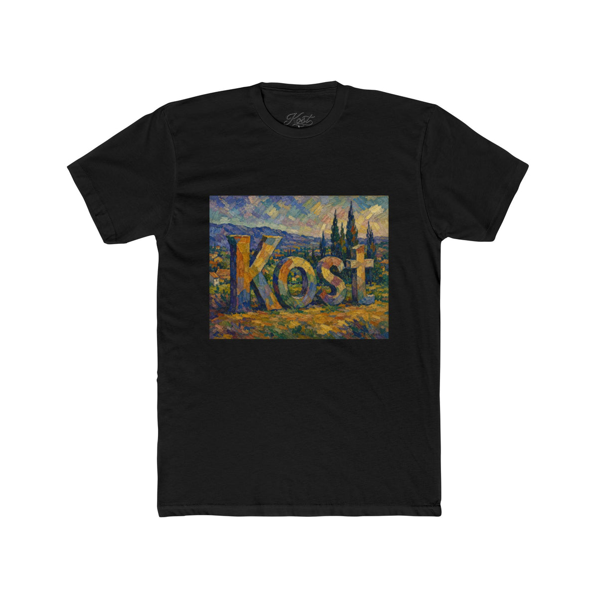 Kest Scenic Text Crew Tee — Impressionist Landscape Graphic T-Shirt