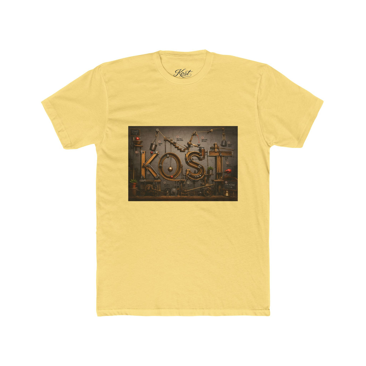 Retro Industrial 'KOST' Graphic Tee — Vintage Steampunk Lettering Shirt