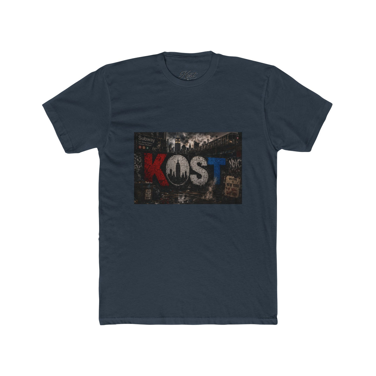 KOST Vintage Band Tee — Distressed Red, White & Blue Music Graphic