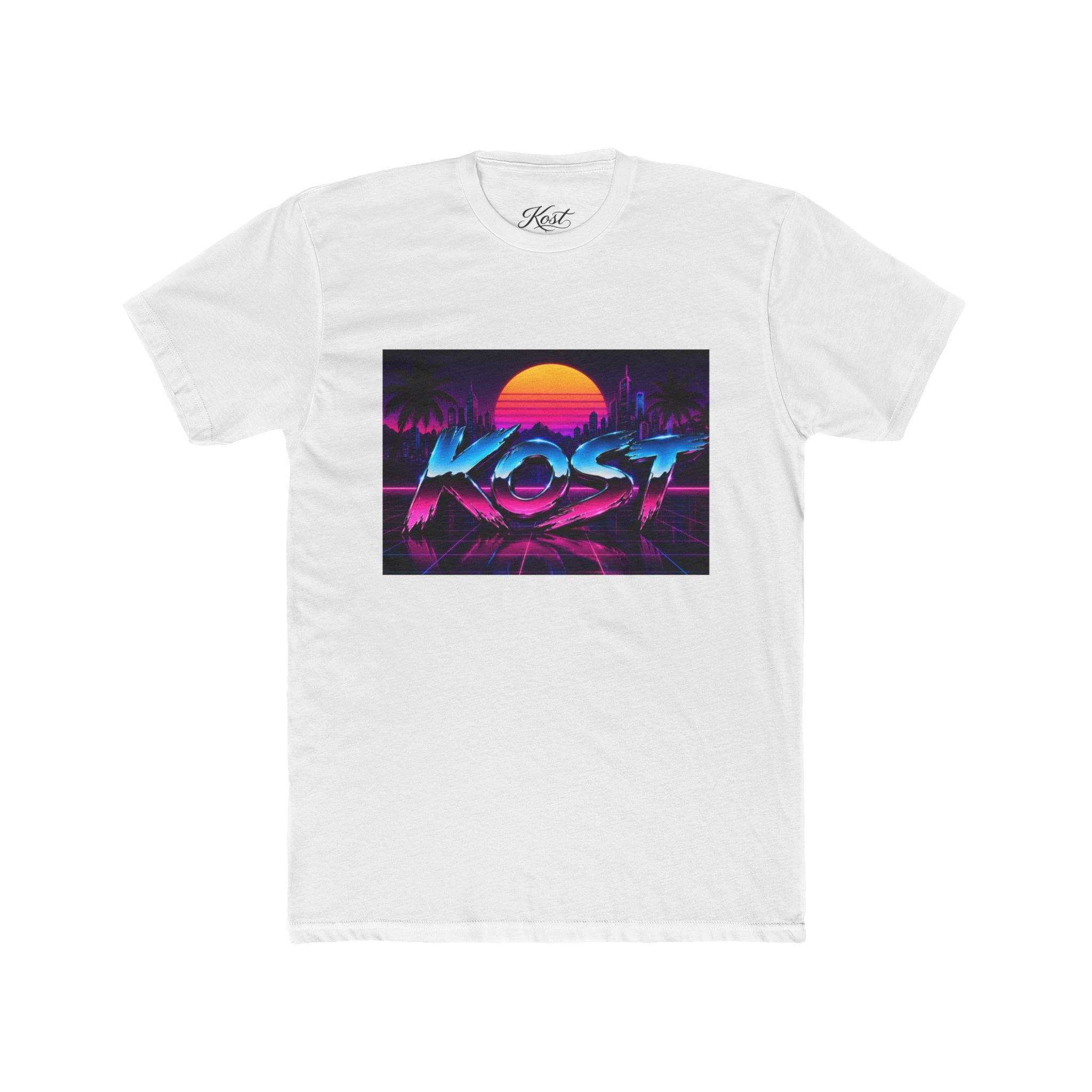 Retro Sunset "ROST" Graphic Tee — 80s Vaporwave Palm Beach T-Shirt