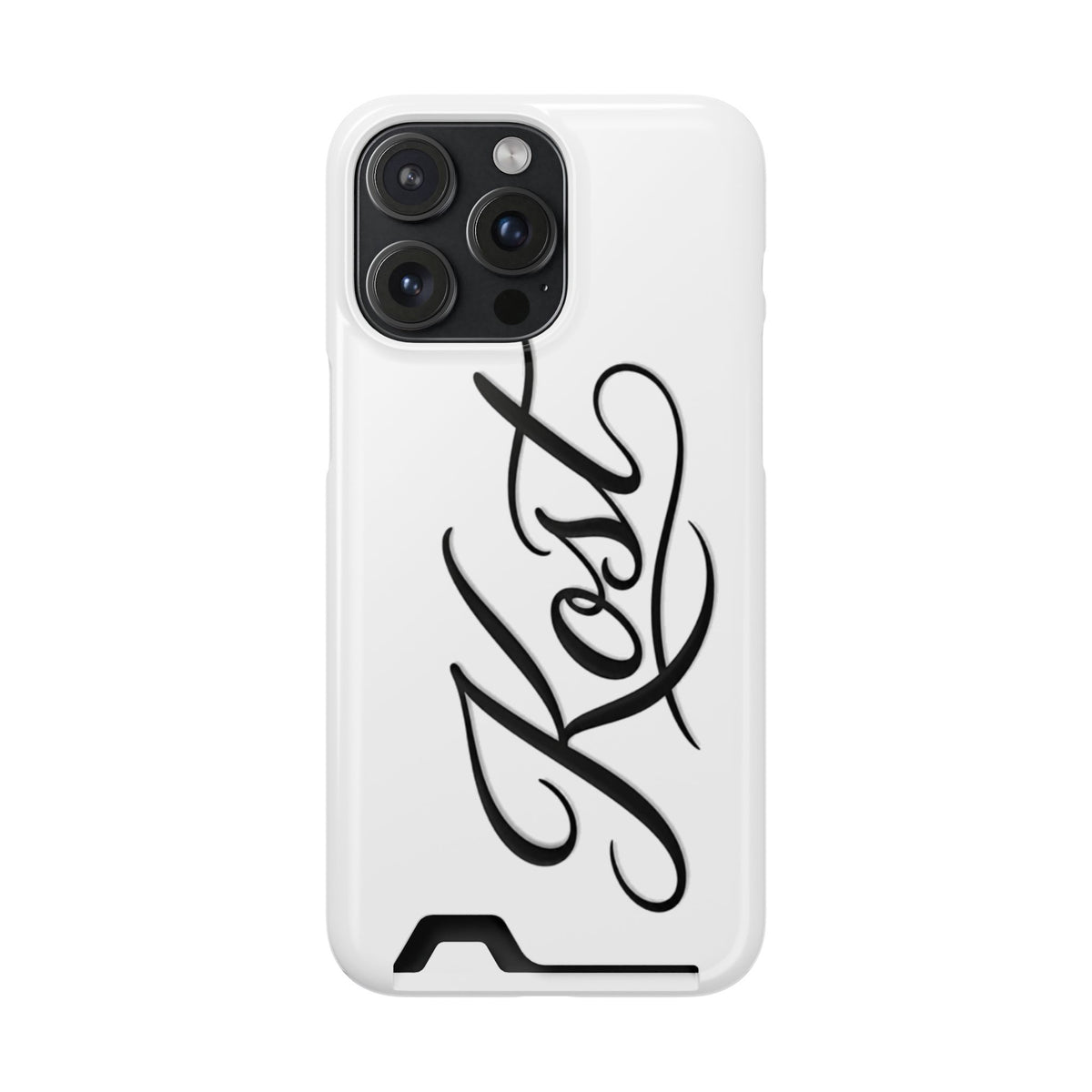 Phone Case with Card Holder – Elegant Black Calligraphy Design