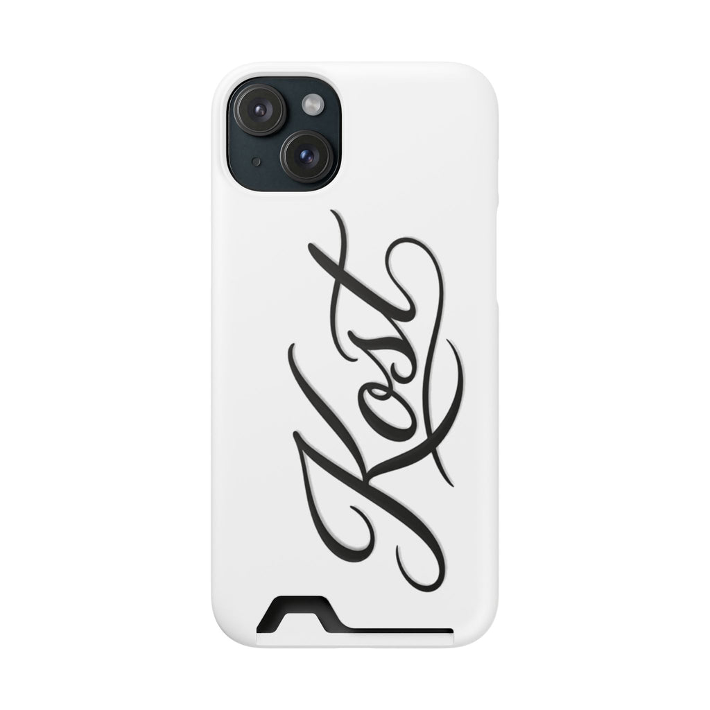 Phone Case with Card Holder – Elegant Black Calligraphy Design