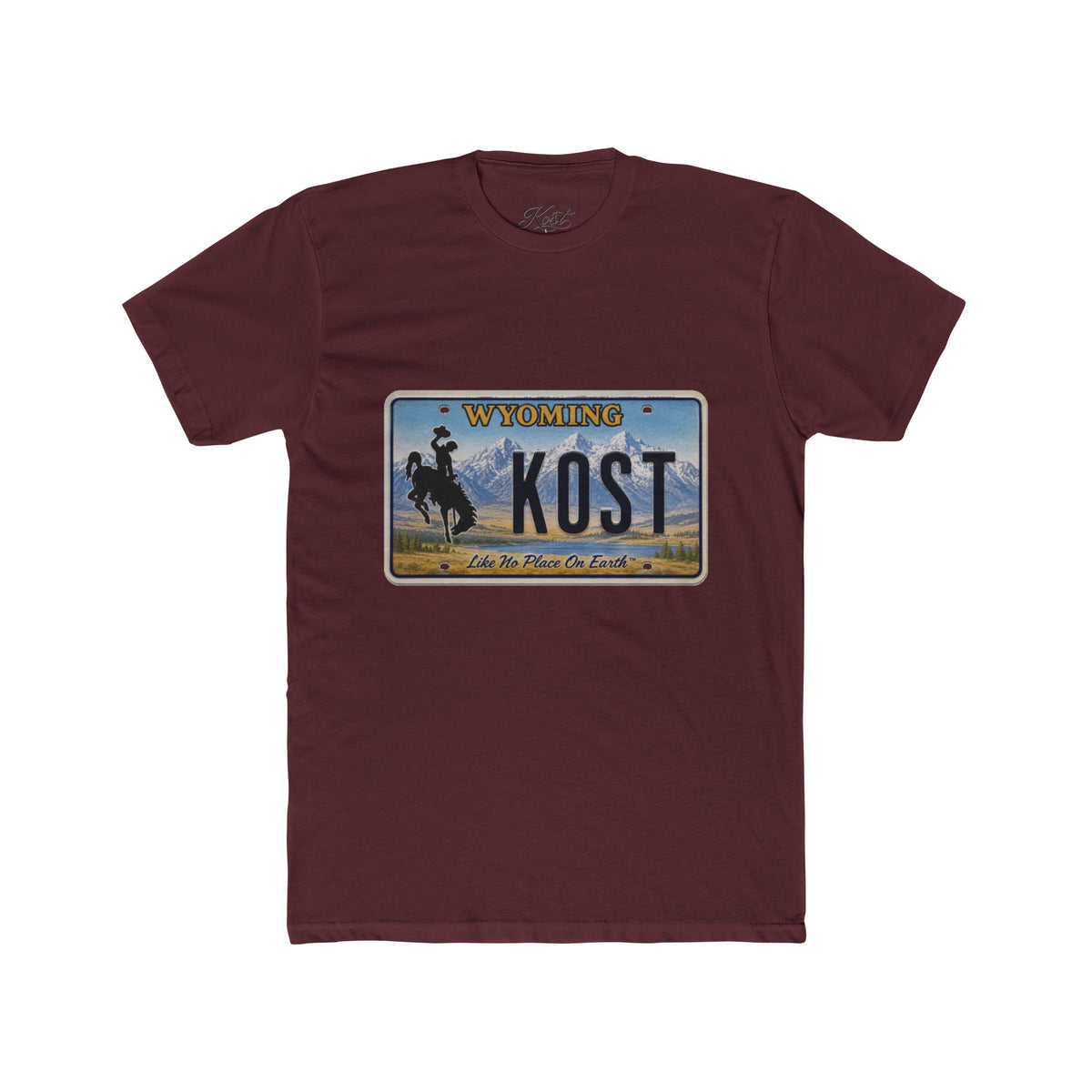 Wyoming License Plate Tee — 'KOST' Cowboy Scenic Graphic T-Shirt