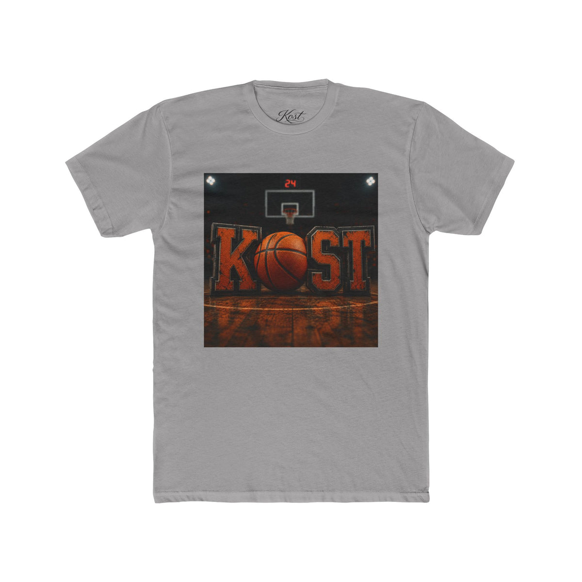 Basketball Court Graphic Tee — 'KOST' Logo with Basketball