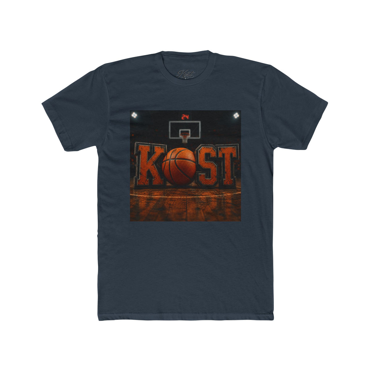 Basketball Court Graphic Tee — 'KOST' Logo with Basketball
