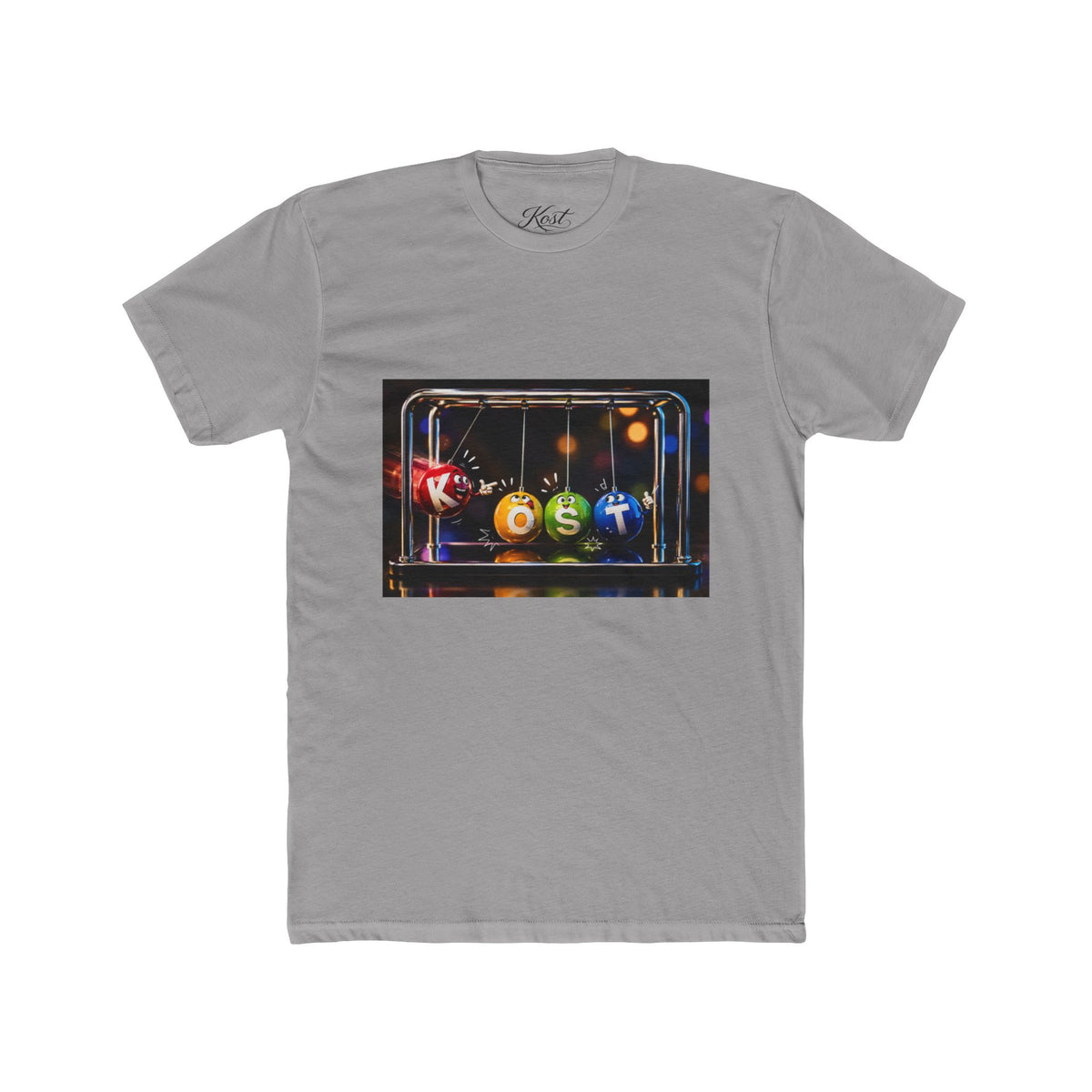 Newton's Cradle Kinetic Art Tee — 'Kest' Logo Graphic Cotton Shirt