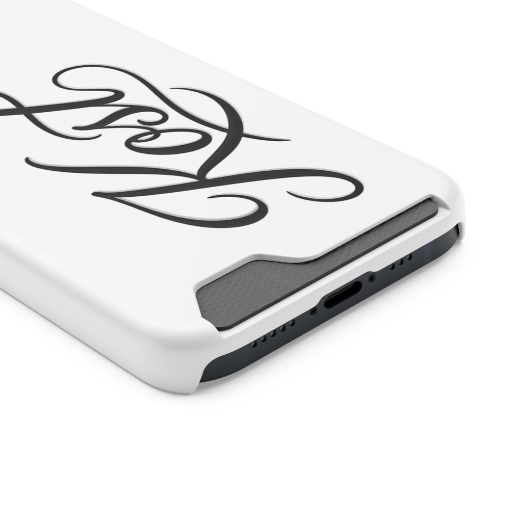 Phone Case with Card Holder – Elegant Black Calligraphy Design