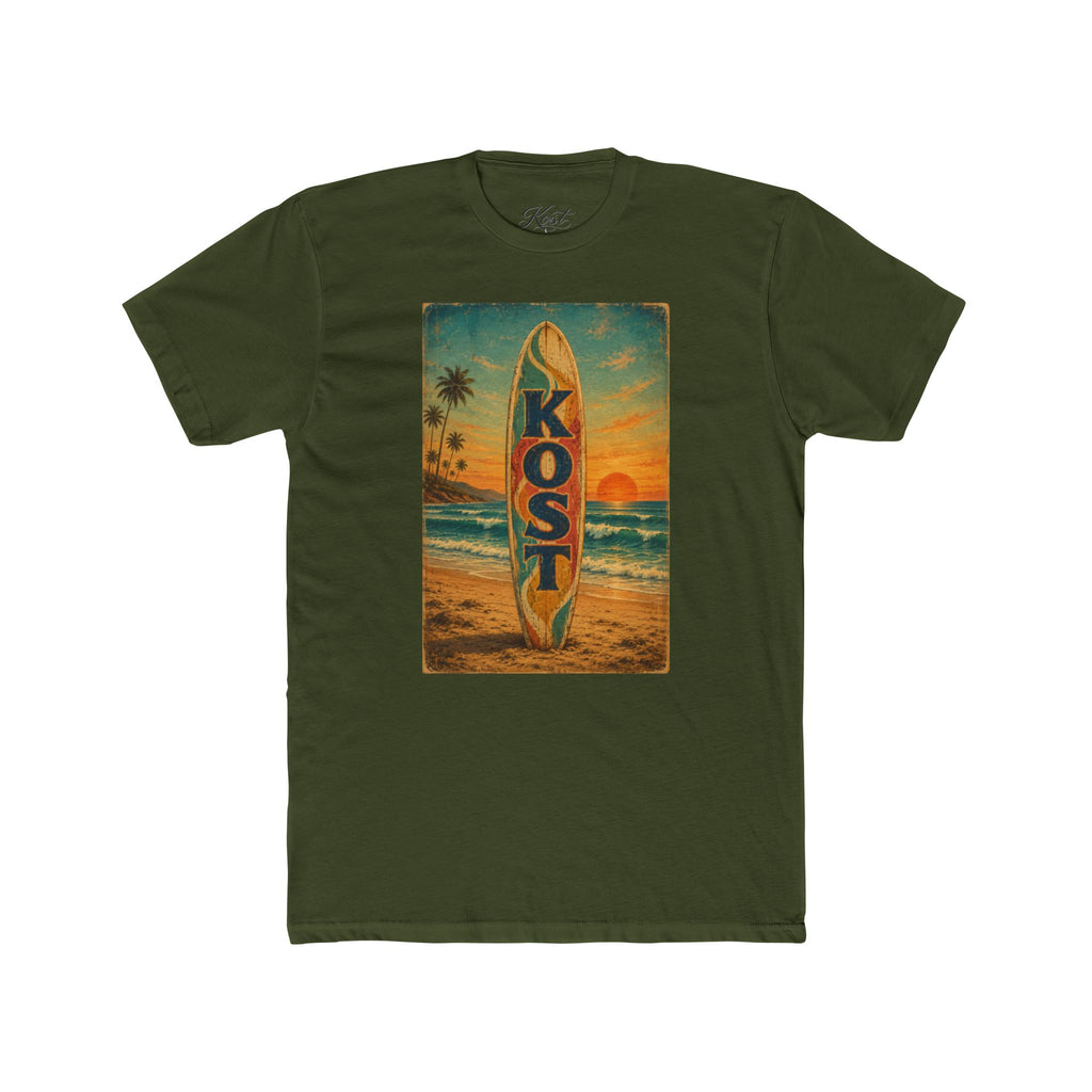 Surfboard Beach Tee – 'KOST' Vintage Sunset Surf Shirt