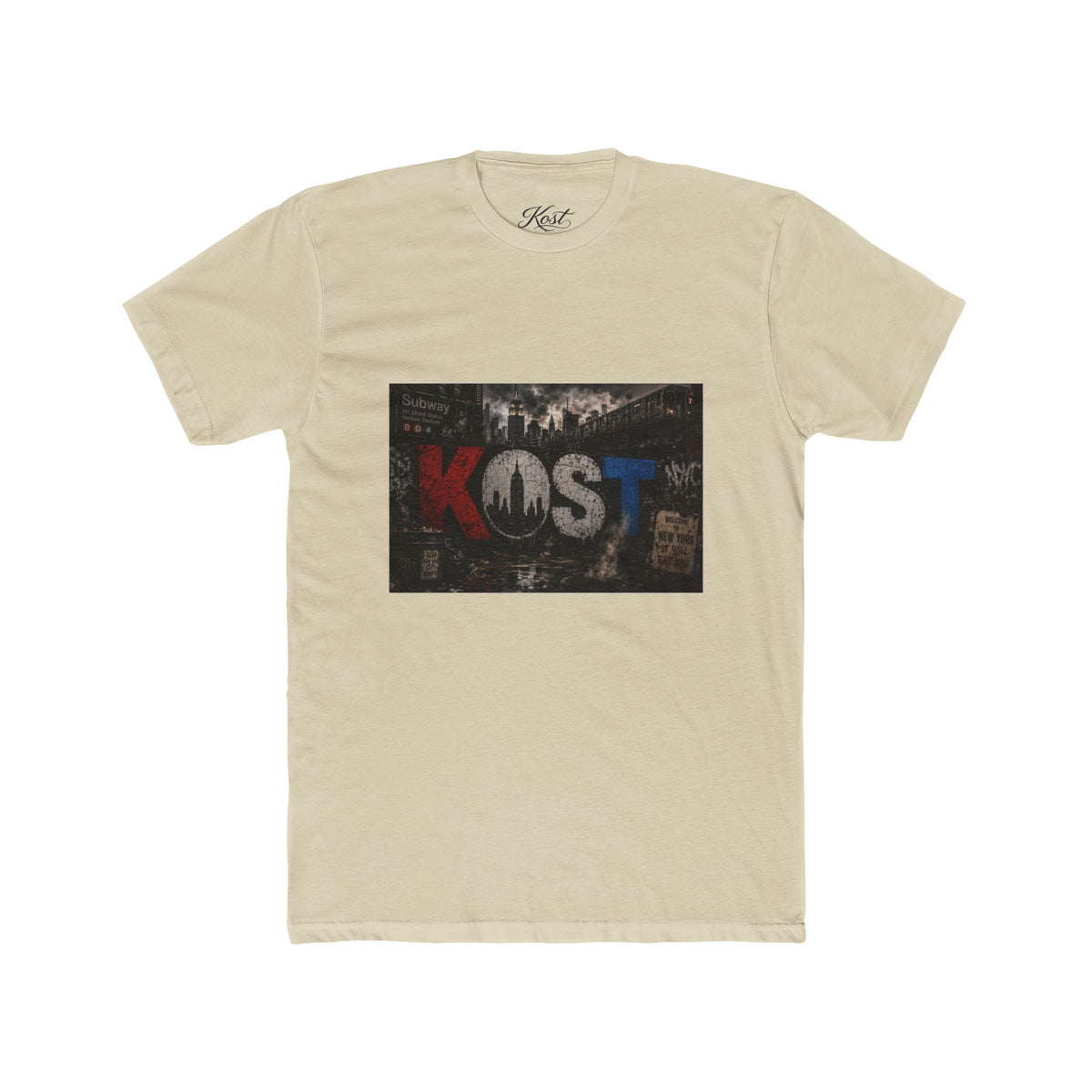 KOST Vintage Band Tee — Distressed Red, White & Blue Music Graphic