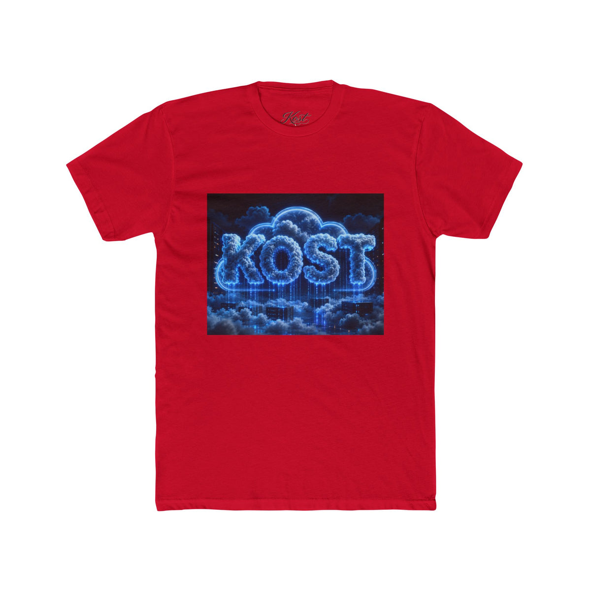 Cloud Glow T‑Shirt — 'KOST' Neon Blue Cloud Graphic Tee