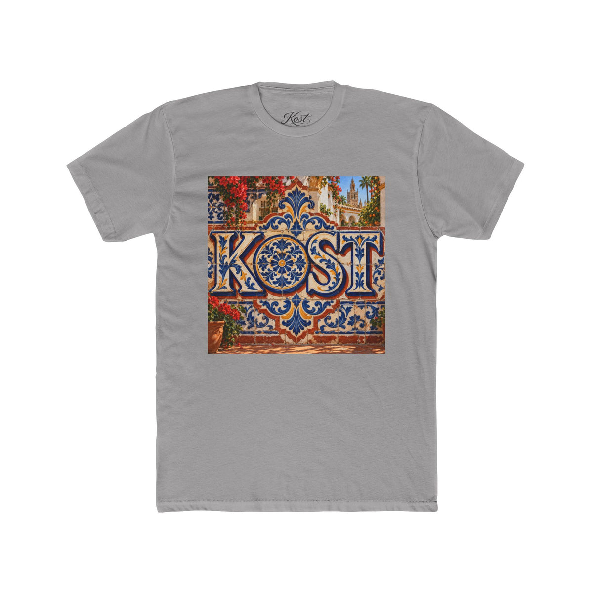 Ornate Blue and Red Tile Pattern T-Shirt