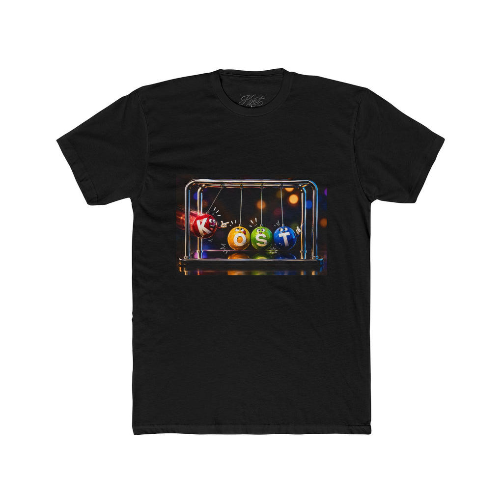 Newton's Cradle Kinetic Art Tee — 'Kest' Logo Graphic Cotton Shirt