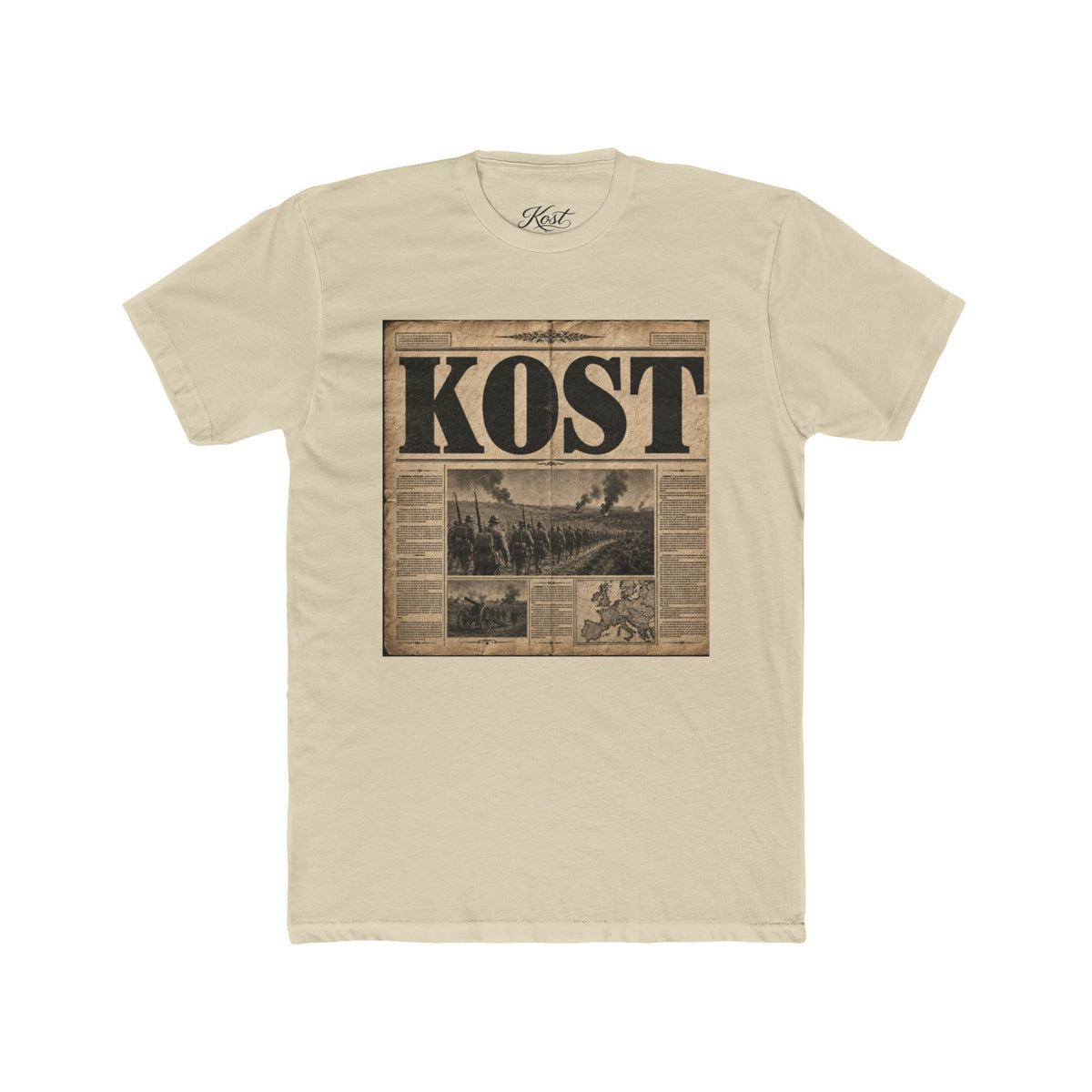 Vintage Newspaper 'KOST' Graphic Tee — Retro Travel Photo Shirt