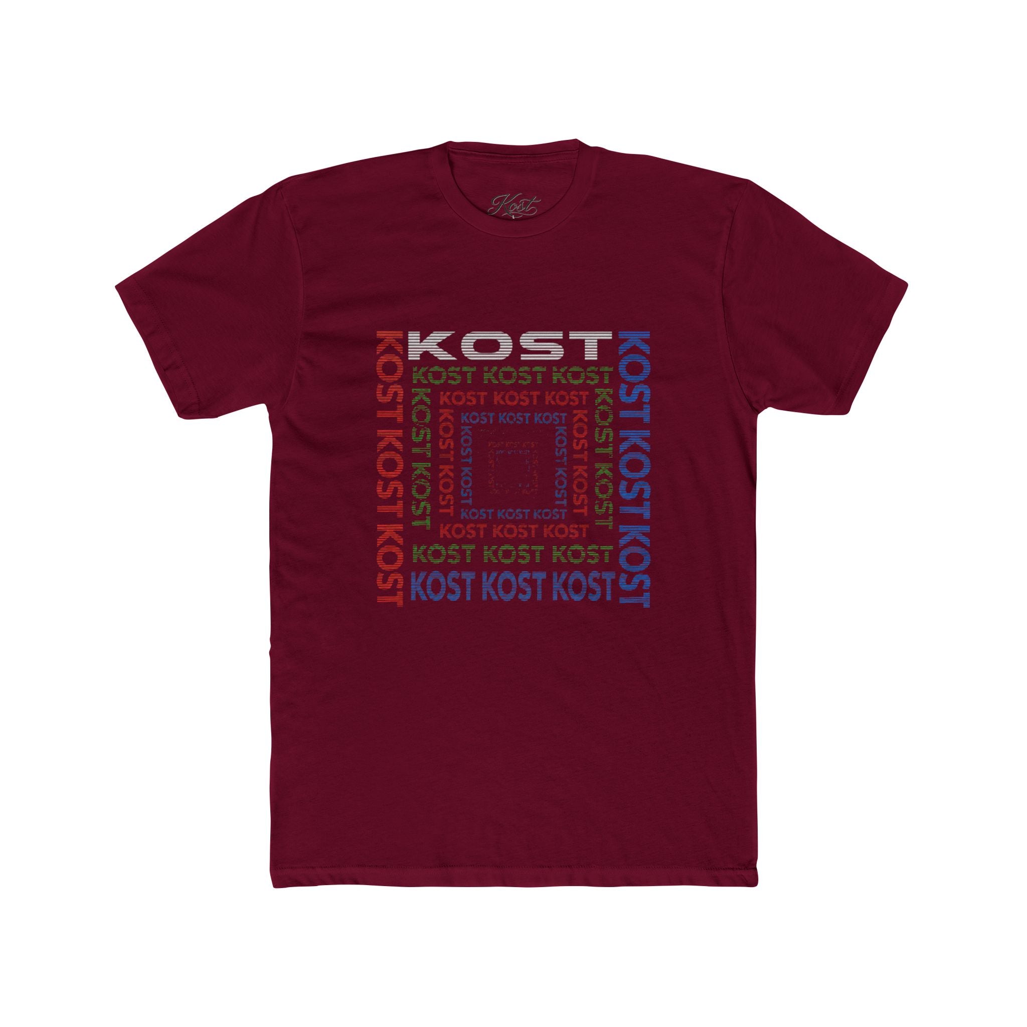 Kost Repeating Text Graphic Tee — Minimal Pastel Square Design
