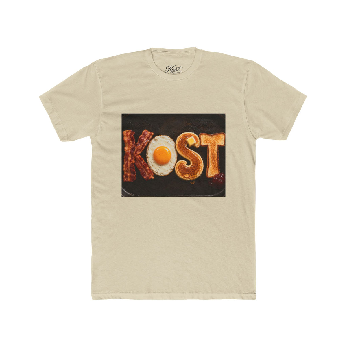 T-Shirt — 'KOST' Breakfast Letters Design (Bacon & Egg)