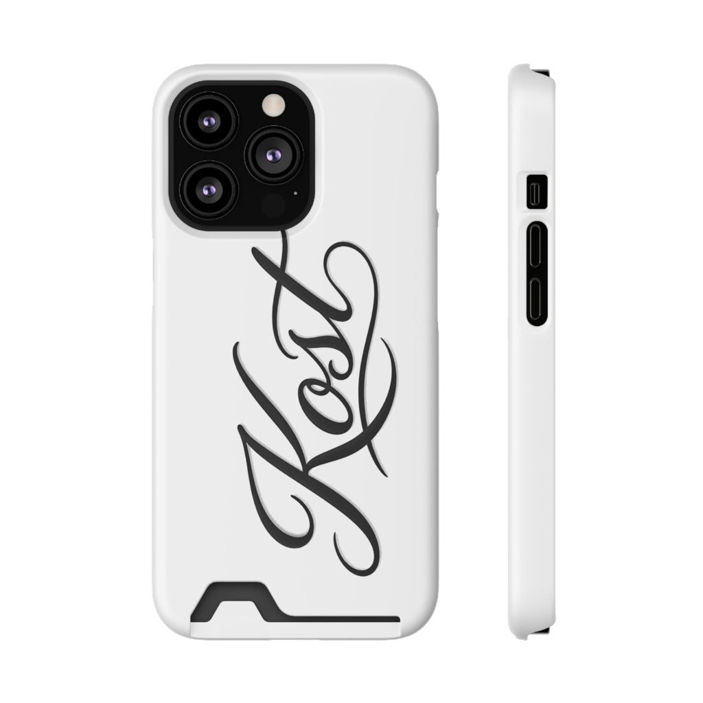 Phone Case with Card Holder – Elegant Black Calligraphy Design