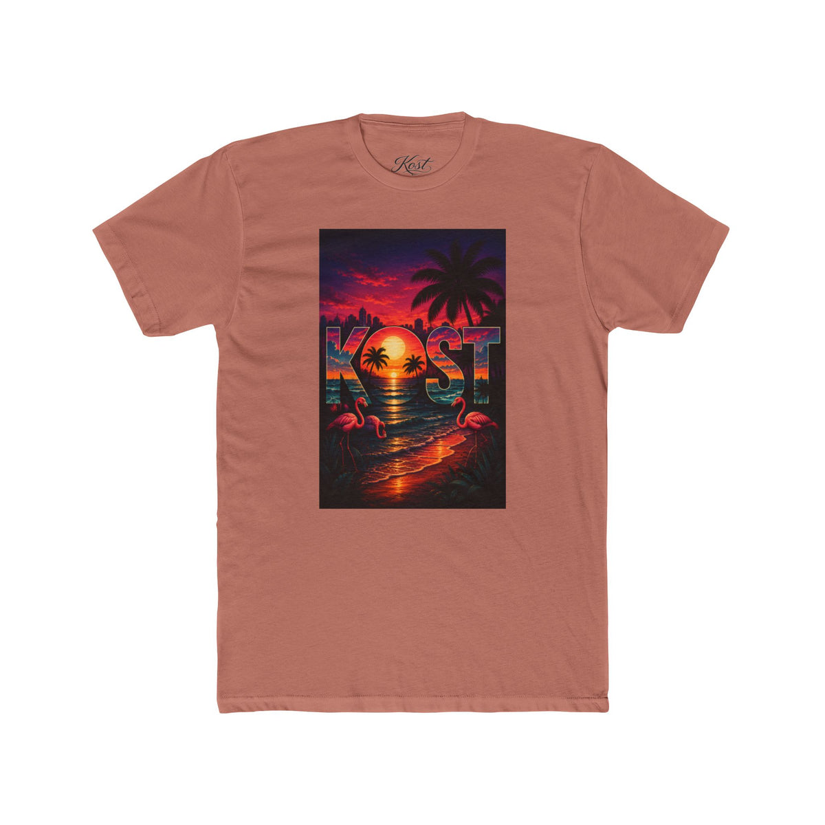 Retro Sunset Beach T-Shirt — 'Coast' Neon Palm Graphic Tee