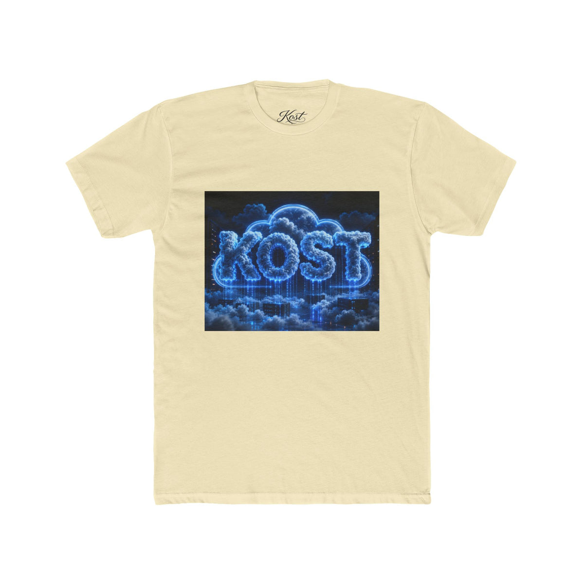 Cloud Glow T‑Shirt — 'KOST' Neon Blue Cloud Graphic Tee